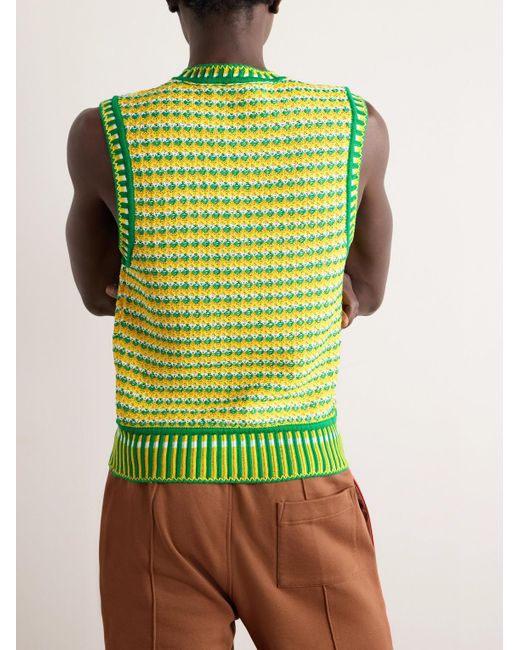 Casablancabrand Green Zig Zag Slim-fit Logo-appliquéd Crocheted Cotton Sweater Vest for men