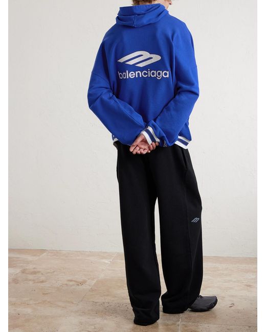 Balenciaga Blue Logo-Embroidered Cotton-Jersey Hoodie for men