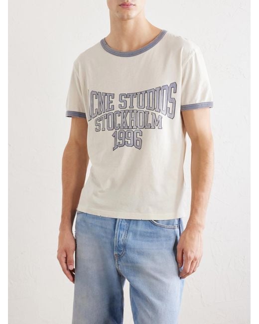 Acne White Logo-print Cotton-jersey T-shirt for men