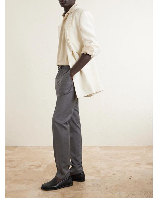 Slowear Gray Slim-Leg Virgin Wool Drawstring Trousers for men
