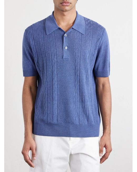 Piacenza 1733 Blue Silk And Linen-Blend Polo Shirt for men