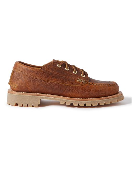 Yuketen Brown Angler Textured-leather Boat Shoes for men