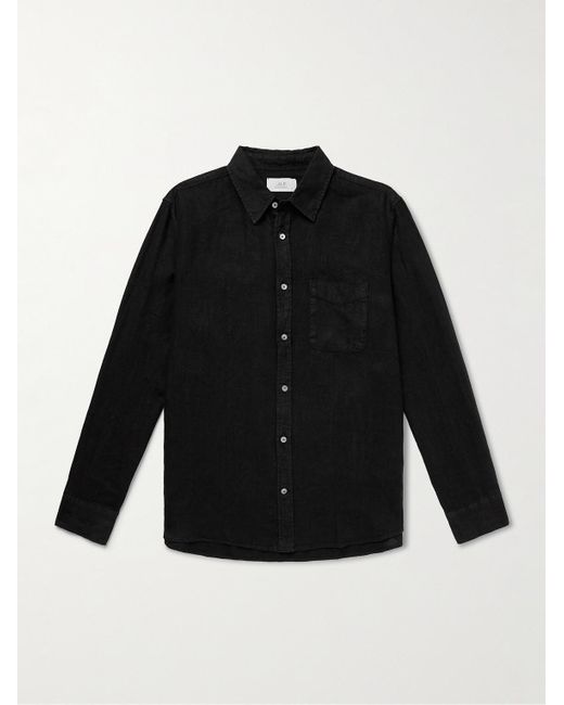 Mr P. Black Garment-dyed Linen Shirt for men
