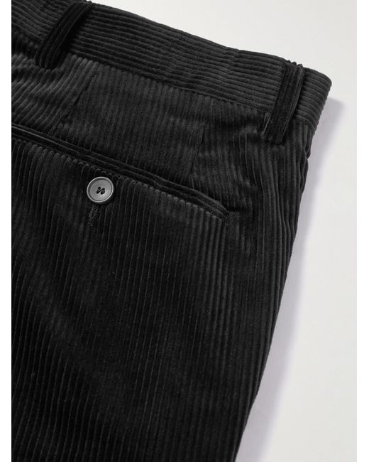 Mr P. Black Tapered Pleated Cotton And Cashmere-Blend Corduroy Trousers for men