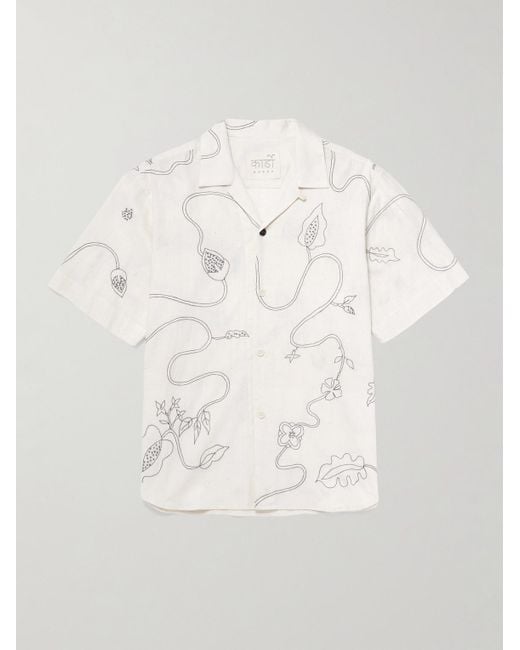 Kardo Natural Ronen Convertible-collar Embroidered Cotton Shirt for men