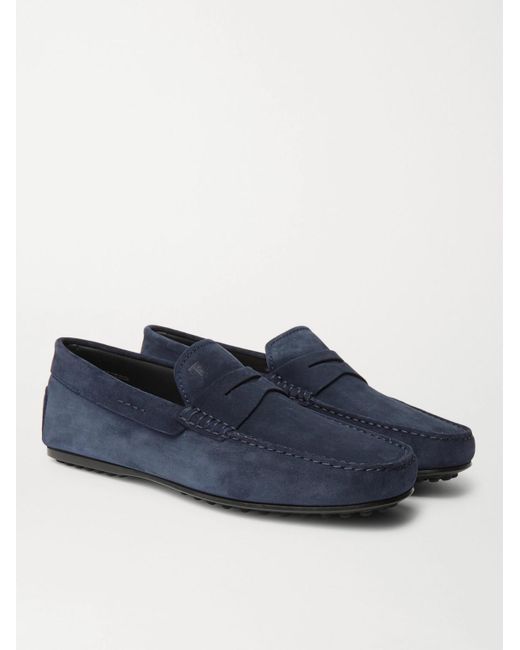 Tod's Blue Gommino Suede Driving Shoes for men