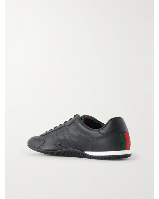 Gucci Black Rochelle Webbing-Trimmed Leather Sneakers for men