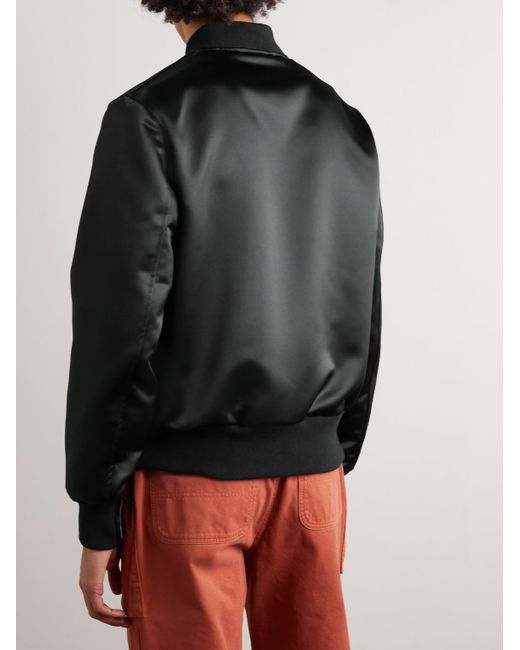 Golden Bear Black Sukajan Leather-Trimmed Satin Bomber Jacket for men