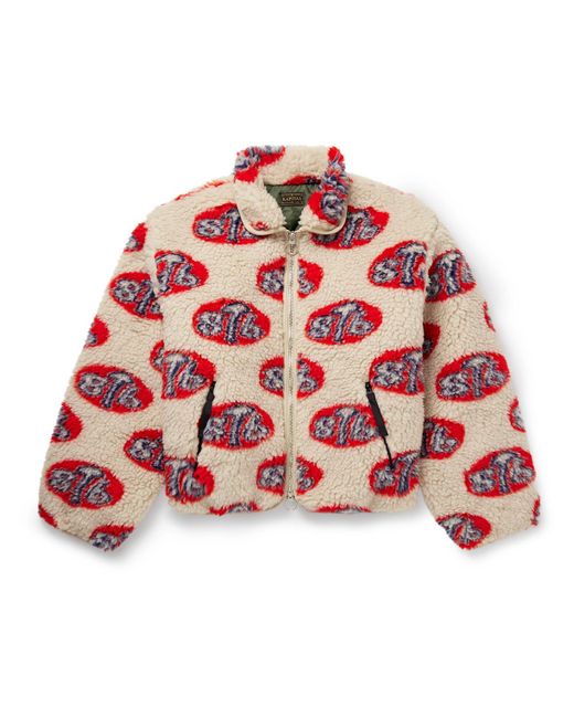 Kapital Red Drizzler Cropped Printed Fleece Jacket for men