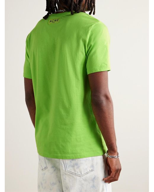 Acne Green Everest Logo-Print Neon Cotton And Lyocell-Blend Jersey T-Shirt for men