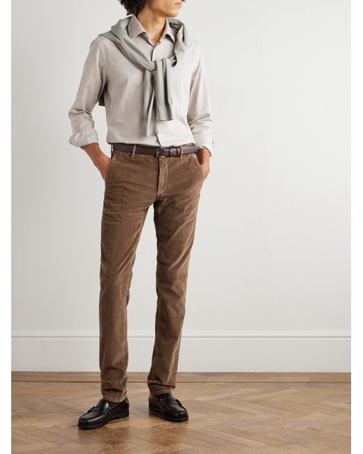 Slowear Brown Incotex Slim-fit Cotton-blend Corduroy Trousers for men
