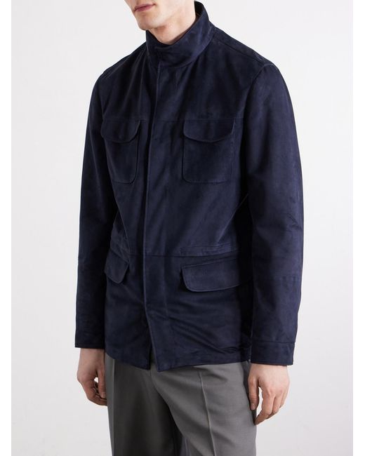 Thom Sweeney Blue Field Suede Jacket for men