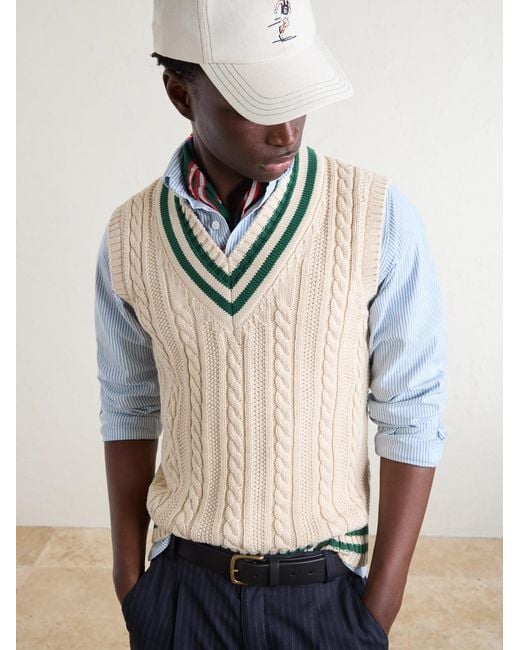 Drake's Natural Cricket Knitted Cotton And Cashmere-Blend Vest for men