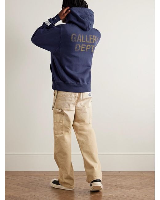 GALLERY DEPT. Blue Logo-Print Paint-Splattered Cotton-Jersey Hoodie for men