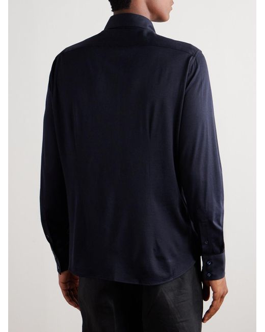 Brunello Cucinelli Schmal geschnittenes Hemd aus einer Seiden-Baumwollmischung mit Cutaway-Kragen in Blue für Herren