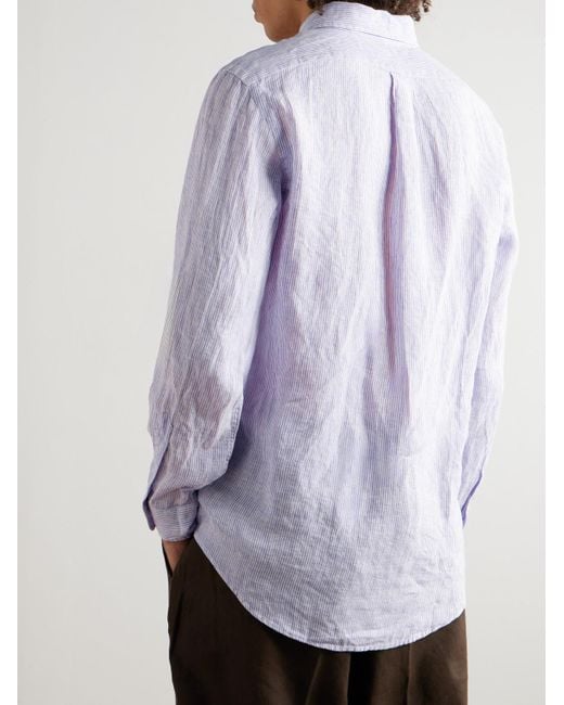 Polo Ralph Lauren Gestreiftes Hemd aus Leinen mit Button-Down-Kragen und Logostickerei in White für Herren