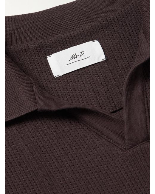 Mr P. Brown Jonny Open-Collar Pointelle-Knit Cotton Polo Shirt for men