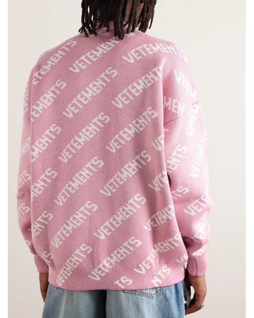 Vetements Pink Oversized Logo-intarsia Metallic Knitted Sweater for men