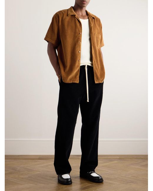 Les Tien Hemd aus Baumwollcord mit Reverskragen in Stückfärbung in Brown für Herren