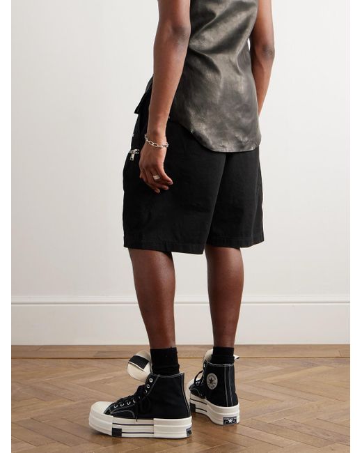 Rick Owens Black Bauhaus Wide-leg Zip-embellished Cotton-twill Drawstring Shorts for men