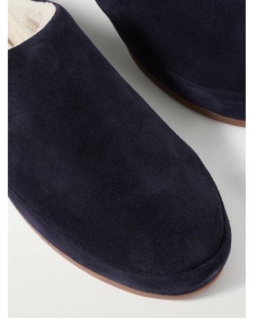 Mulo Blue Shearling-Lined Suede Slippers for men