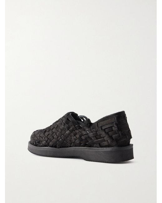 Yuketen Black Woven Calf Hair Huarache Sandals for men