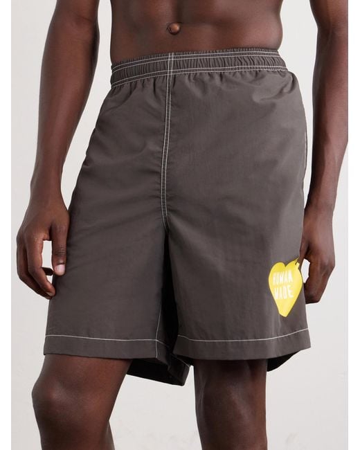 Human Made Gray Straight-Leg Mid-Length Logo-Print Swim Shorts for men