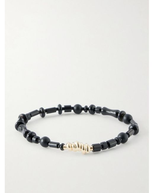 Luis Morais Black 14-Karat Agate Beaded Bracelet for men