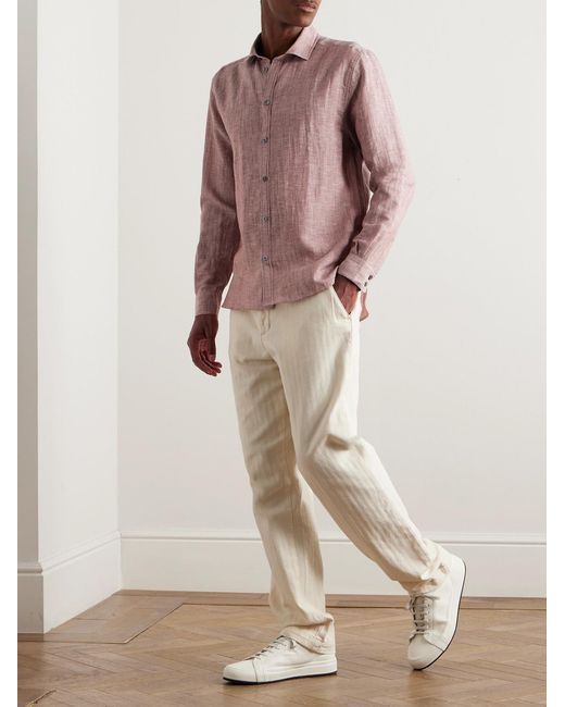 Zimmerli of Switzerland Pink Cutaway-Collar Linen And Cotton-Blend Shirt for men