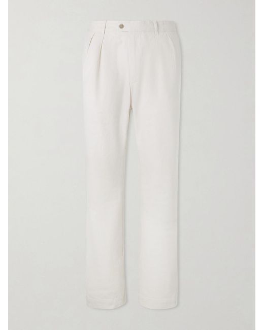 Hartford White Trunk Straight-Leg Pleated Cotton Woven Trousers for men