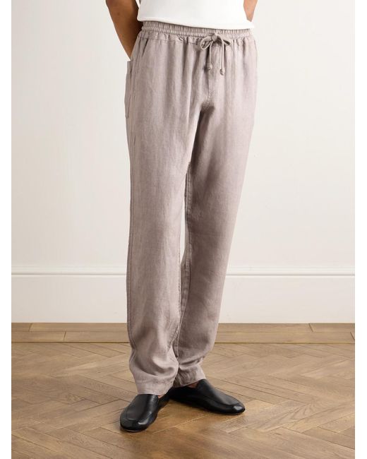 Fedeli Brown Straight-leg Linen Drawstring Trousers for men