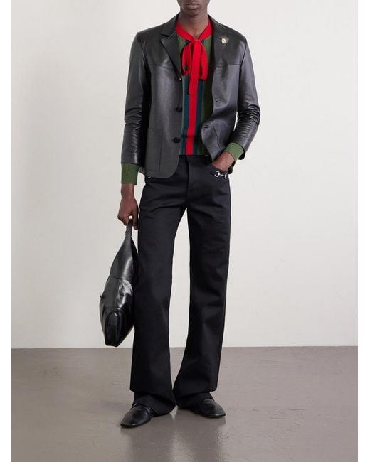 Gucci Black Embellished Leather Blazer for men