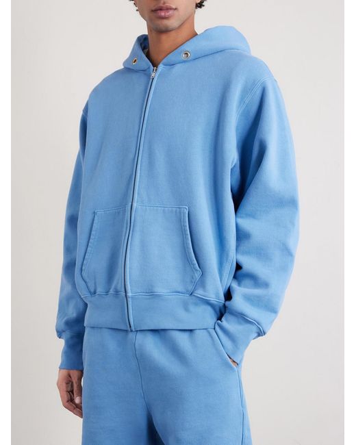Les Tien Blue Heavyweight Structured-Fleece Cotton-Jersey Zip-Up Hoodie for men