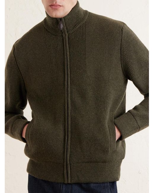 James Purdey & Sons Green Orkney Ribbed-Knit Wool Zip-Up Cardigan for men