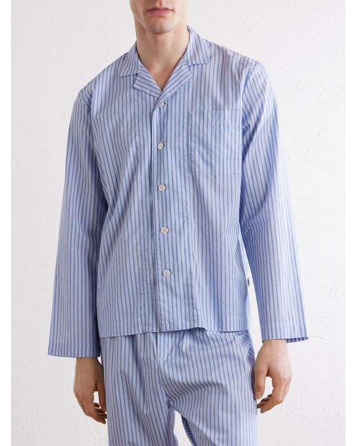 Tekla Blue Camp-Collar Striped Organic Cotton Pyjama Shirt for men