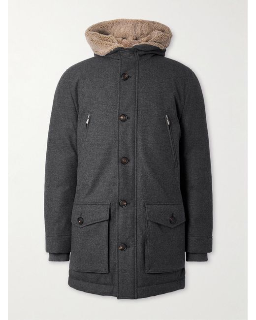 Brunello Cucinelli Gray Wool-Blend Padded Down Hooded Parka for men