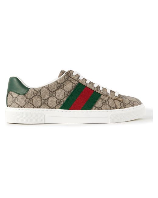 Gucci Green Ace Leather And Webbing-trimmed Monogrammed Canvas Sneakers for men