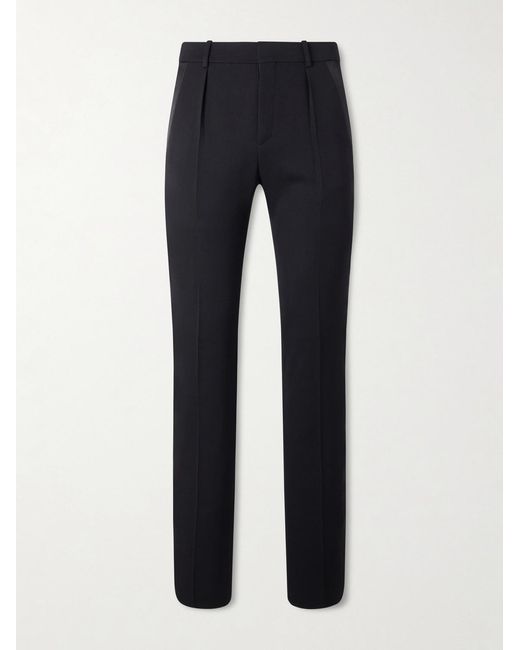 Saint Laurent Blue Slim-fit Satin-trimmed Grain De Poudre Wool Tuxedo Trousers for men