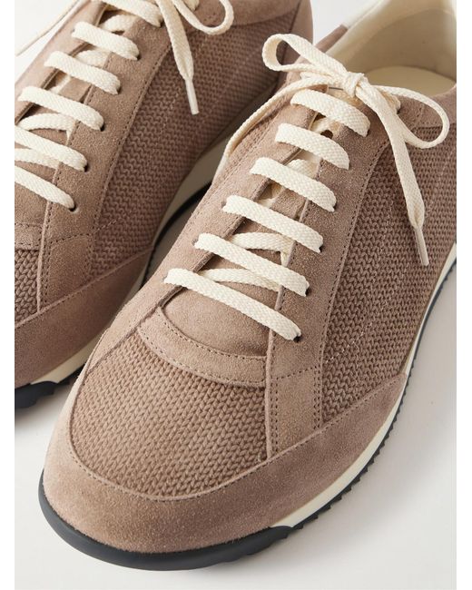 Brunello Cucinelli Natural Leather-trimmed Suede Sneakers for men