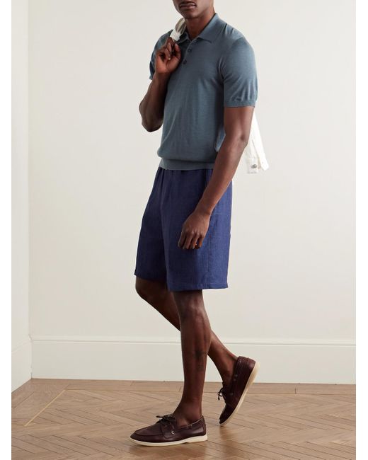 James Purdey & Sons Blue Tantallon Slim-Fit Merino Wool Polo Shirt for men