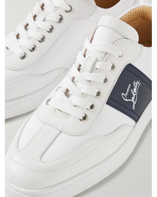 Christian Louboutin Retro Sneakers aus Canvas mit Besatz aus vollnarbigem Leder in White für Herren