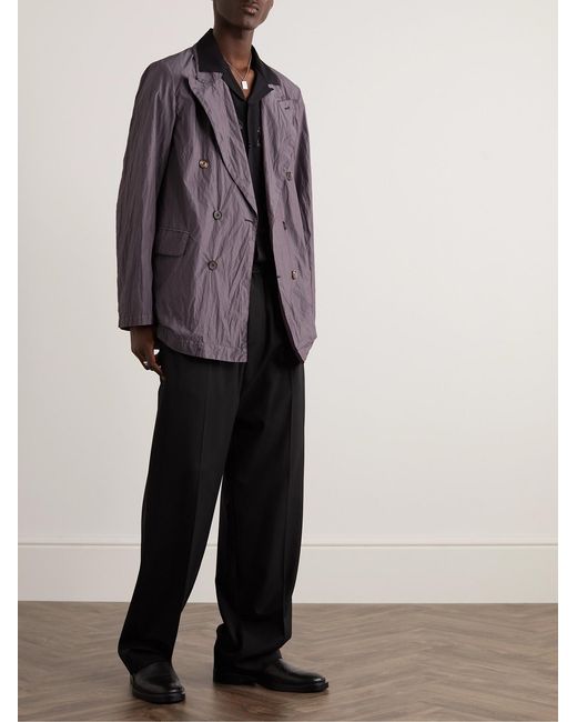 Our Legacy Purple Sharp Double-Breasted Crinkled Cotton-Blend Poplin Blazer for men