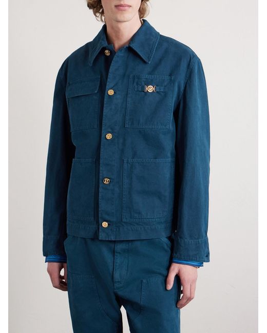Versace Blue Embellished Cotton-Canvas Blouson Jacket for men
