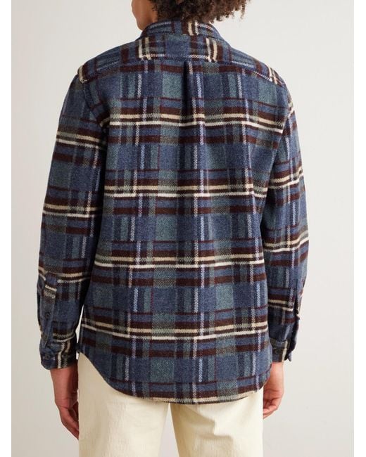 Portuguese Flannel Blue Virgo Ii Checked Merino Wool Overshirt for men
