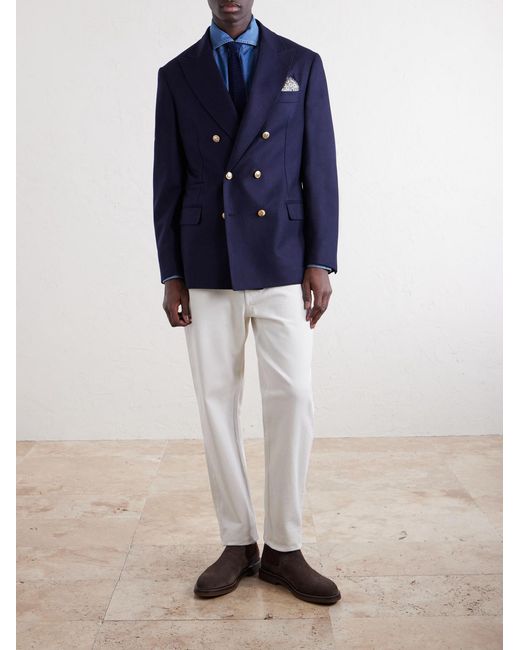 Brunello Cucinelli Blue Double-Breasted Wool Blazer for men