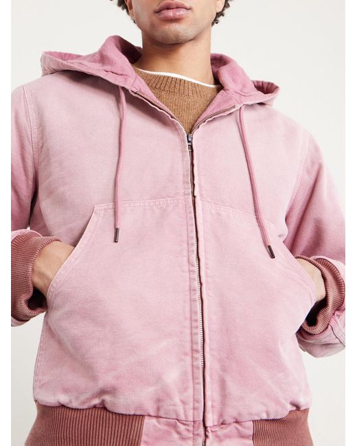 Auralee Pink Garment-dyed Cotton-canvas Zip-up Hooded Jacket for men