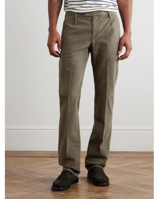 Massimo Alba Green Straight-Leg Stretch-Cotton Gabardine Trousers for men