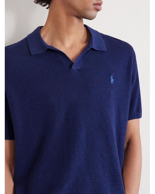 Polo Ralph Lauren Blue Cotton And Linen-Blend Piqué Polo Shirt for men