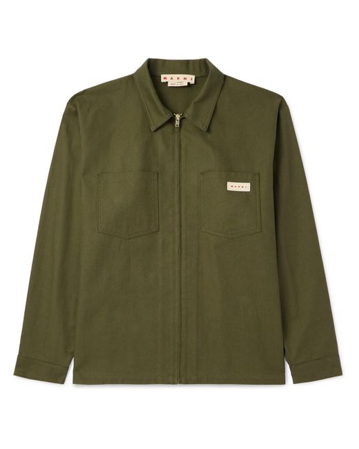 Marni Green Logo-appliquéd Cotton-blend Gabardine Overshirt for men