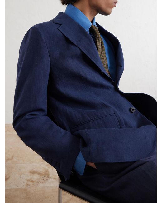 Rubinacci Blue Linen Suit Jacket for men